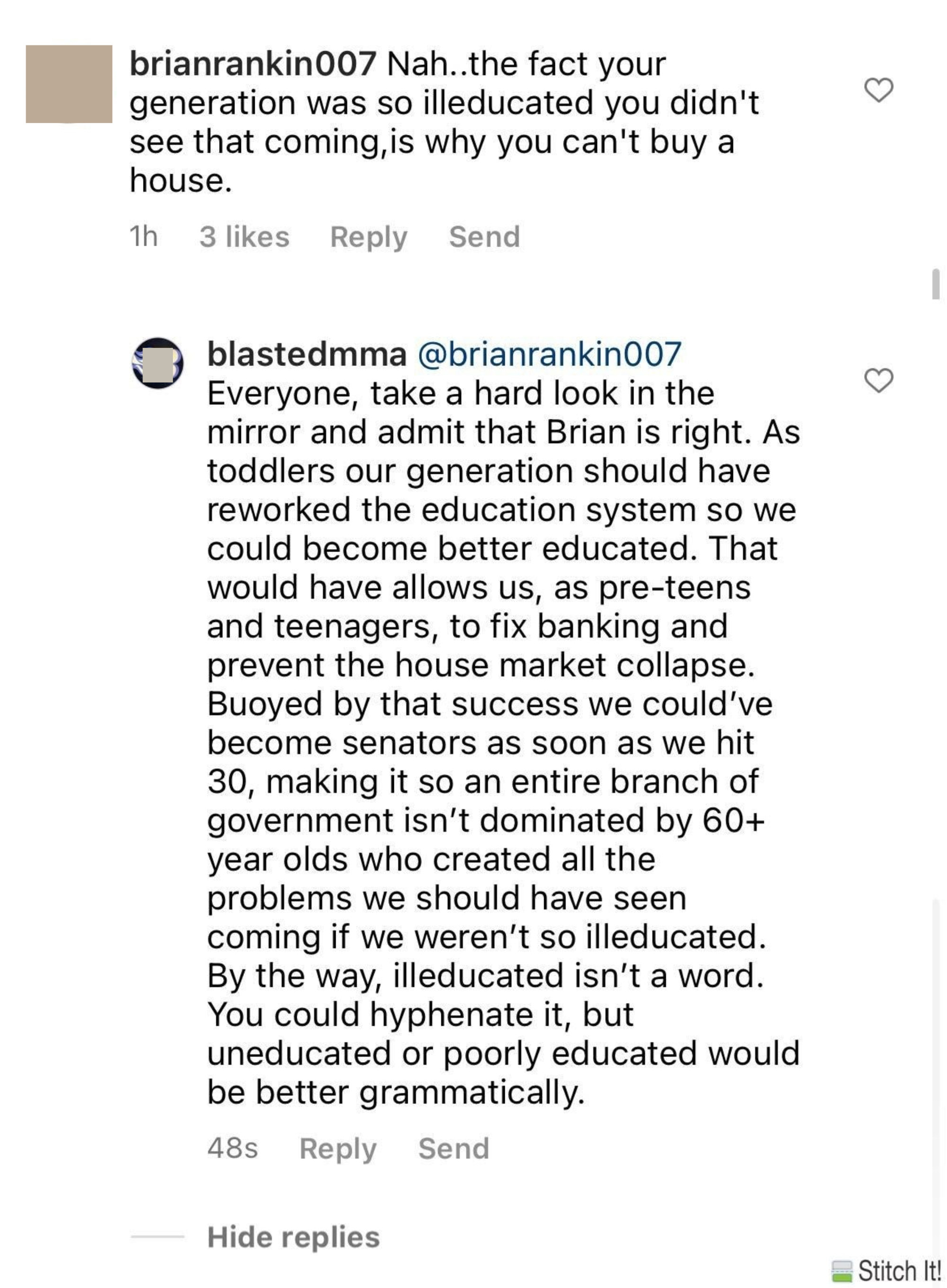 person explaining how its not millennials fault they are uneducated