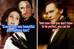The Phantom stands behind Christine and Thomas Sharpe wears a dark suit