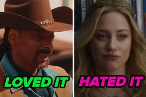 Netflix movie characters face each other in a thumbnail, labeled, "loved it" and "hated it"