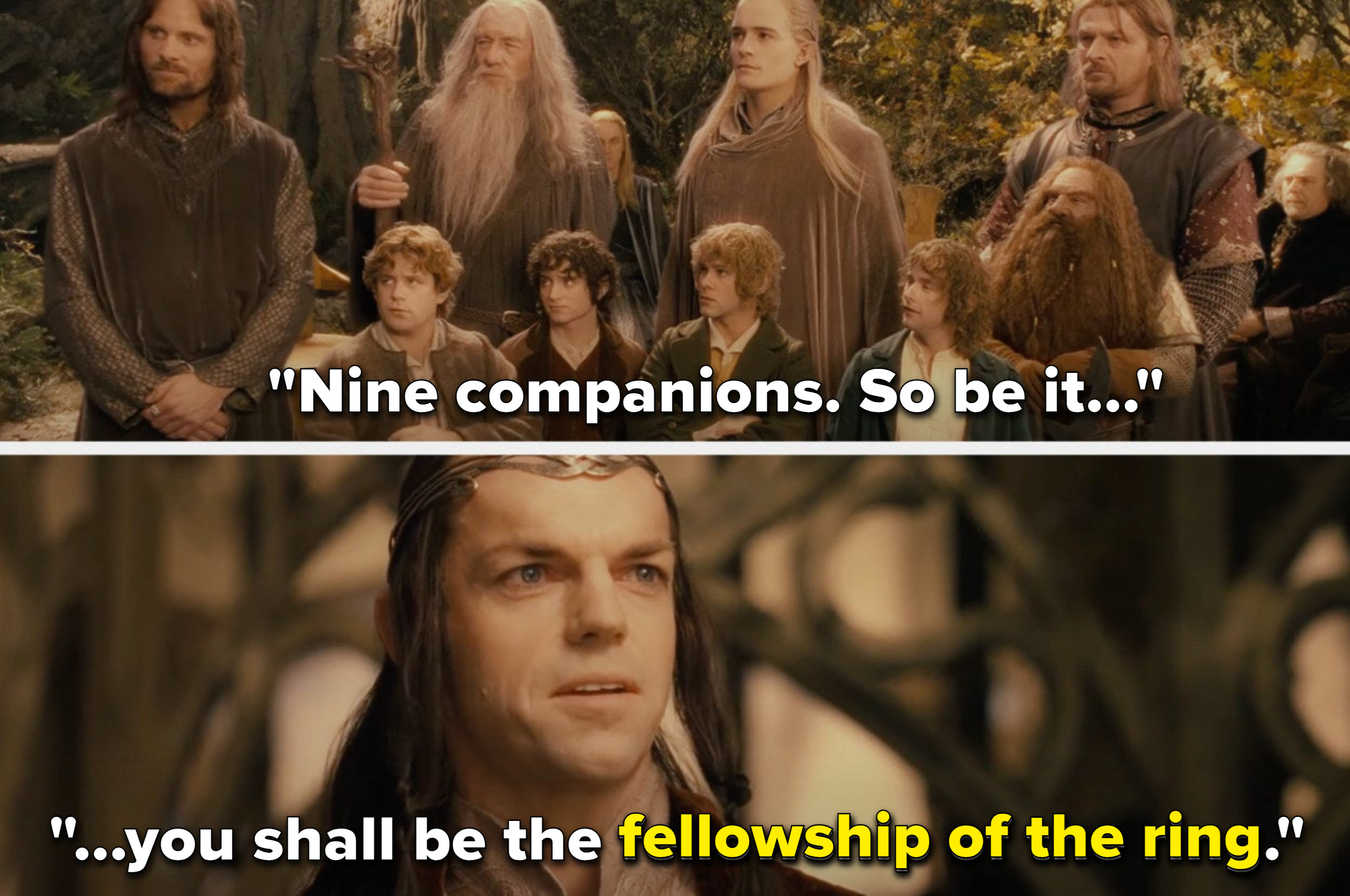Elrond says, &quot;So be it, you shall be the Fellowship of the Ring&quot;