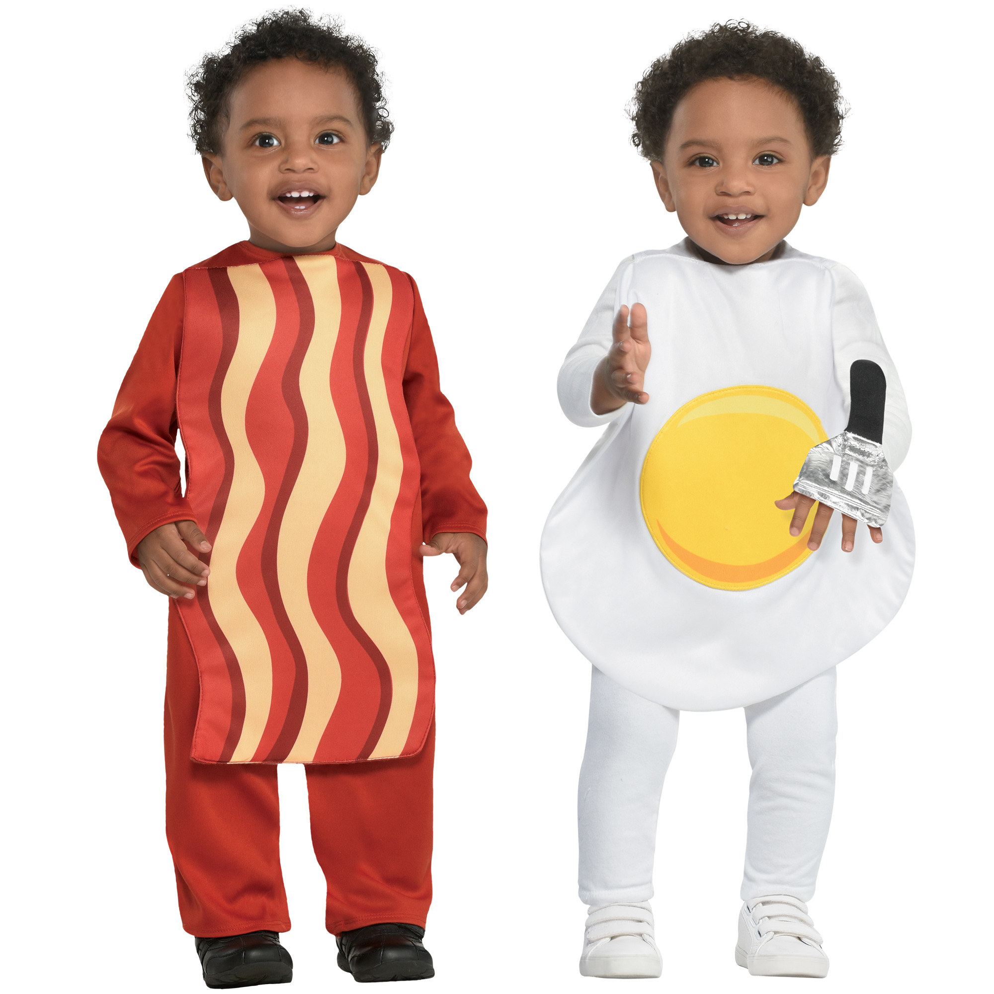 two babies dressed as bacon and eggs