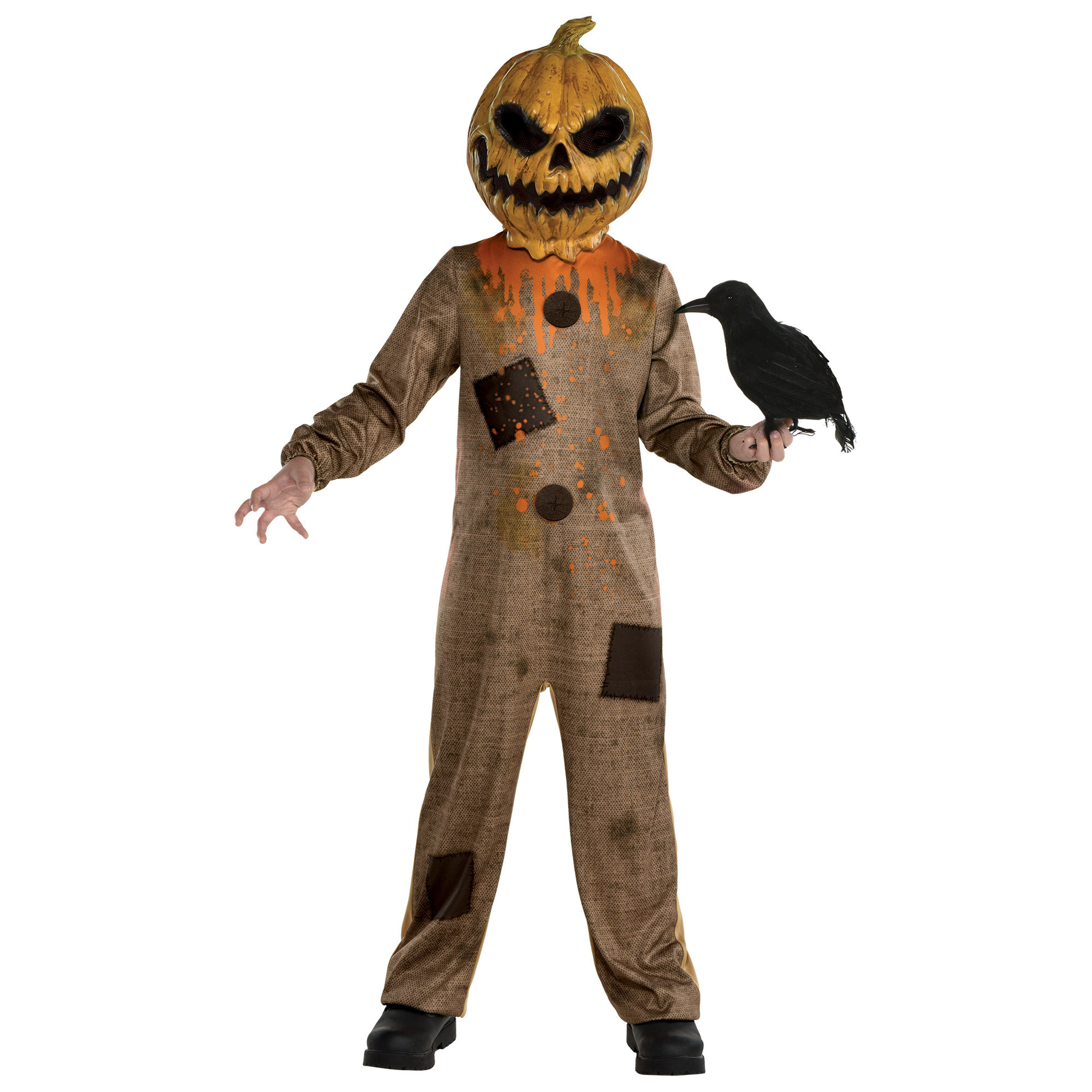 boy in scarecrow and pumpkin costume