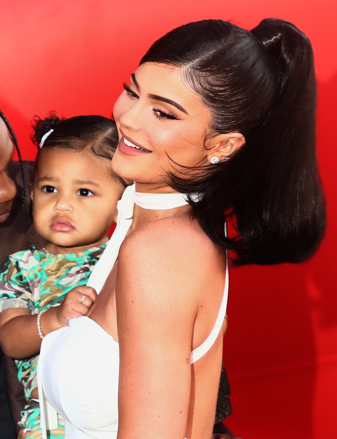 A closeup of Kylie and Stormi