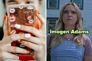 On the left, someone texting, and on the right, Bailee Madison as Imogen on Pretty Little Liars: Original Sin
