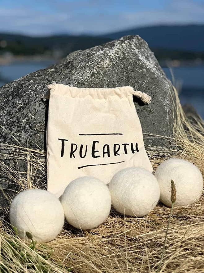 Wool dryer balls displayed outside