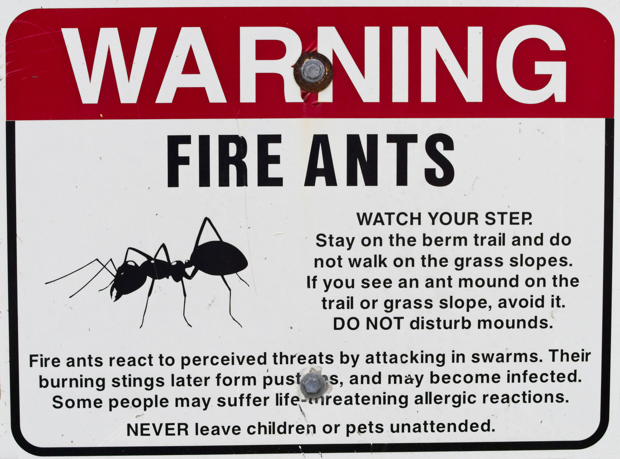 A fire ants sign