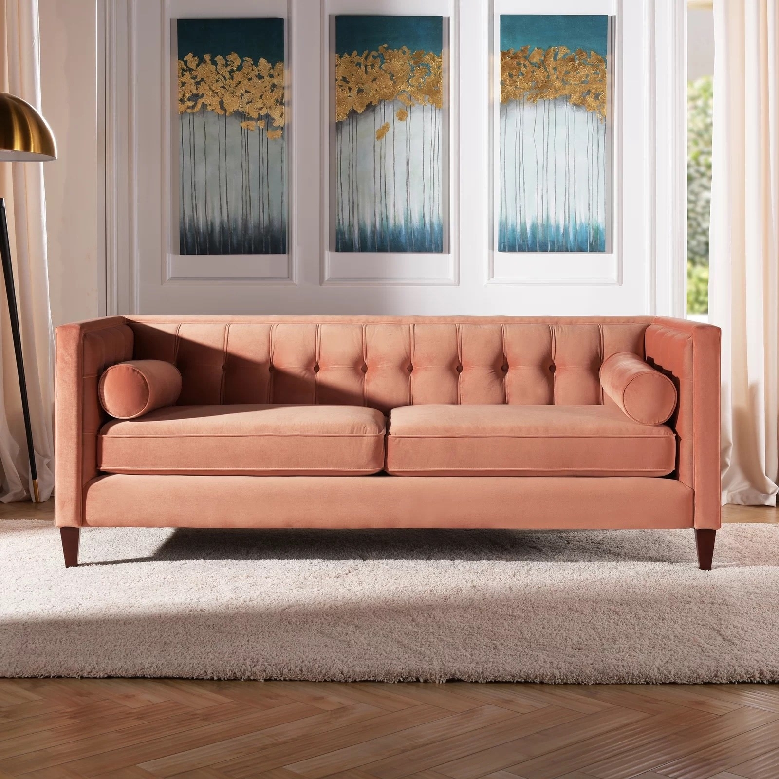 the velvet couch in an orange color