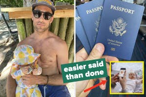 A dad and his toddler; a passport