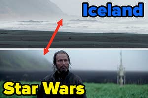 The same black sand beach as a stock photo from Iceland and from a Star Wars clip