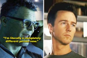 Hulk joking that he's a completely different person now vs Edward Norton as Hulk