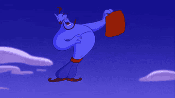 the genie placing lots of items in a suitcase in &quot;aladdin&quot;
