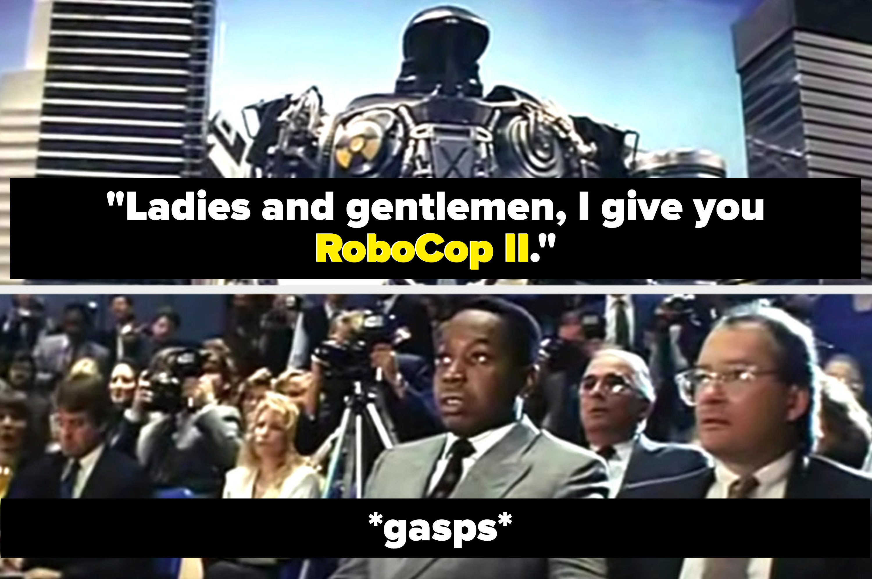 An announcer says, &quot;I give you Robocop 2&quot;