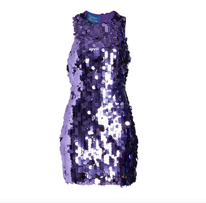 Sleeveless flashy purple dress with