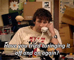 A scene on the phone from the IT crowd