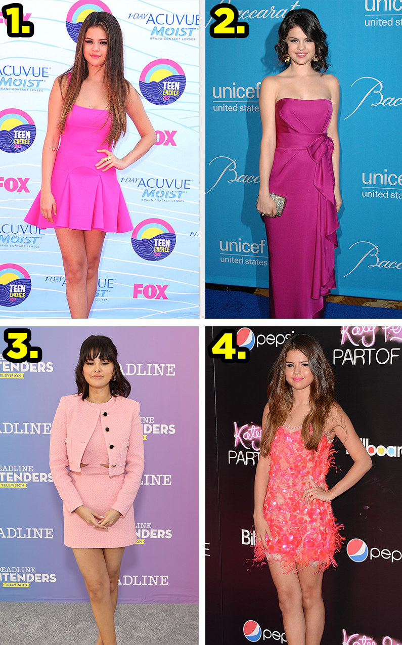 Selena wears four pink dresses on red carpets