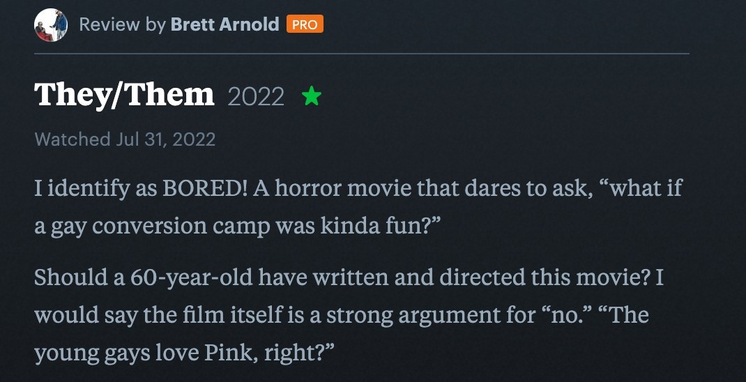 They/Them Letterboxd 1 star review