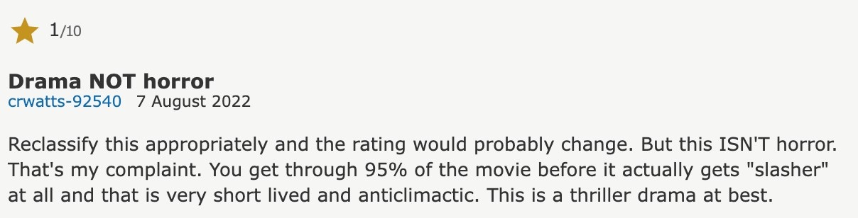 1/10 star review on IMDB for They/Them