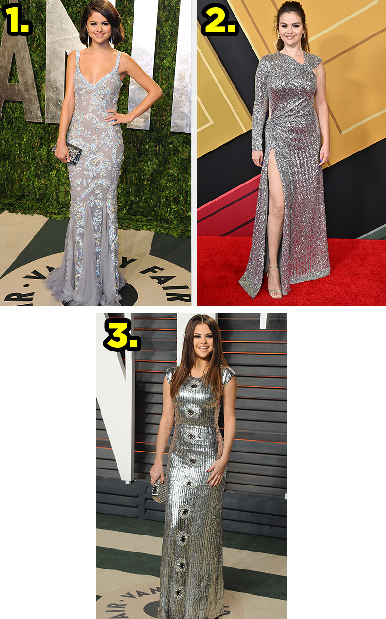 Selena wears three silver dresses on celebrity red carpets