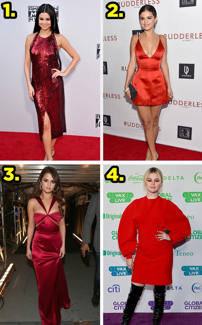 Selena wears four red dresses for celebrity events