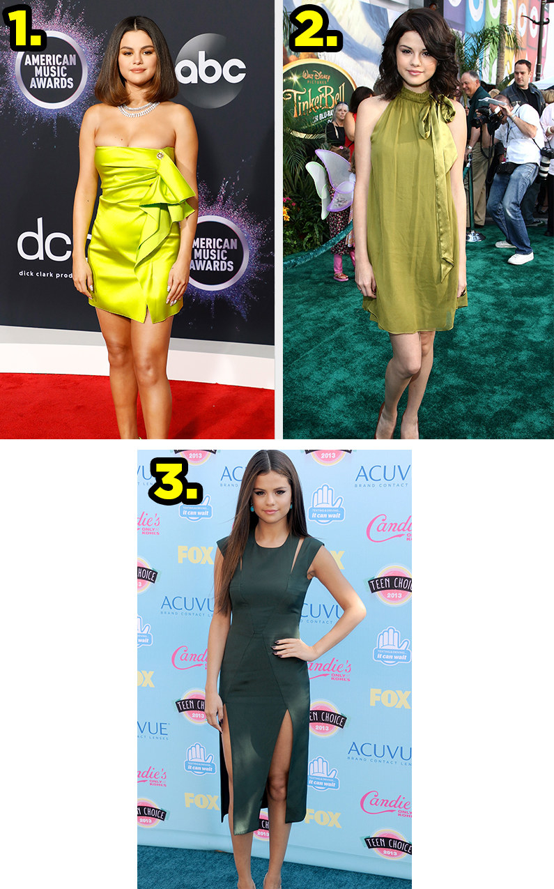 Selena wears three green dresses on red carpets