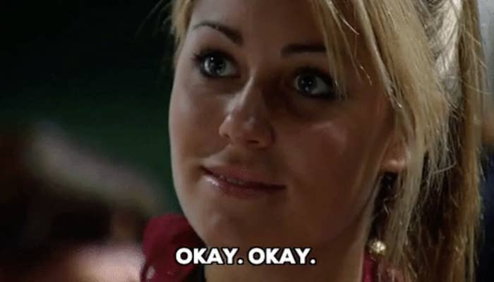 a blonde girl saying, "okay. okay"