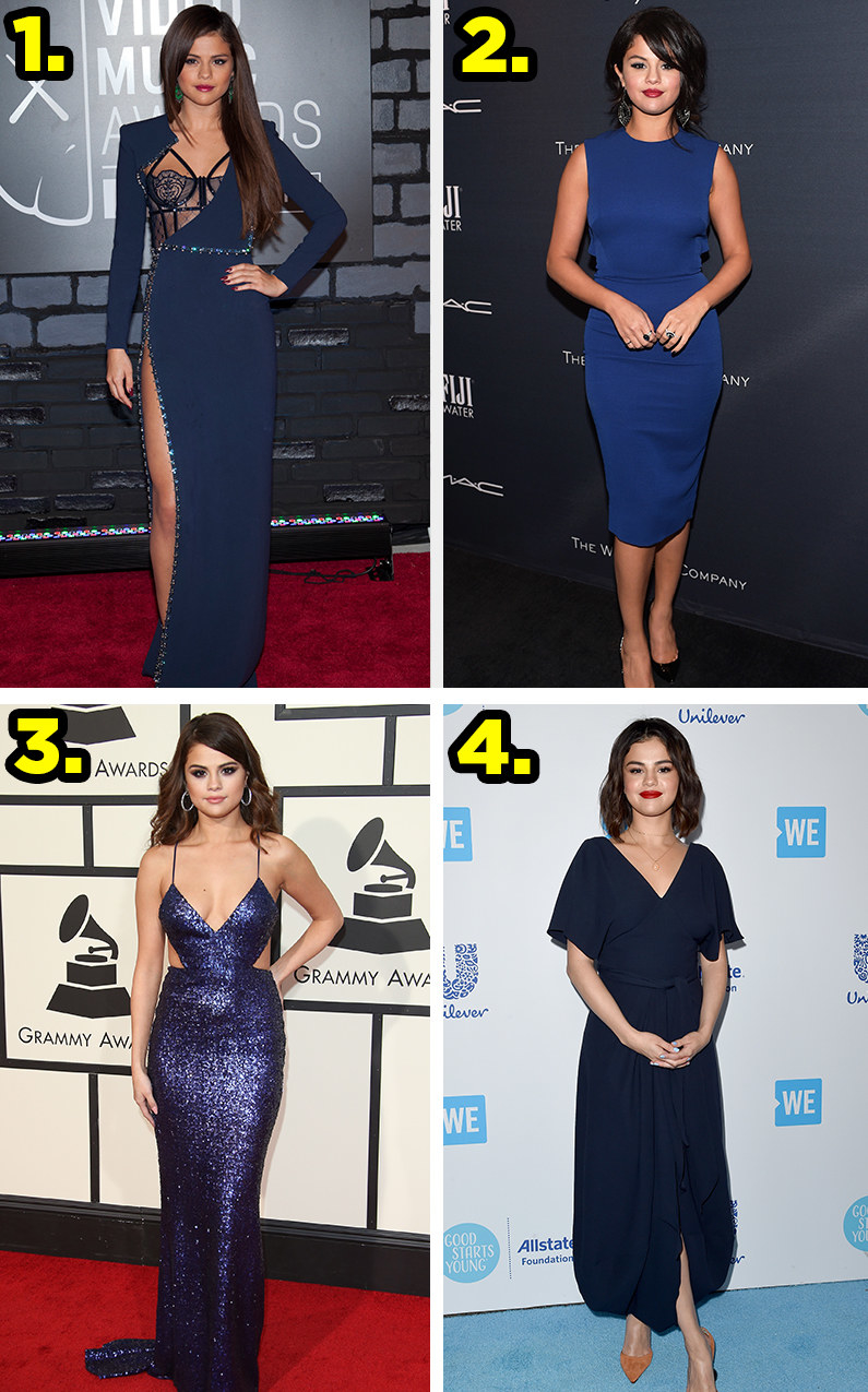 Selena wears four blue dresses on the red carpet