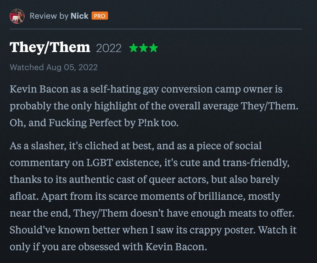 3/5 Letterboxd review of They/Them