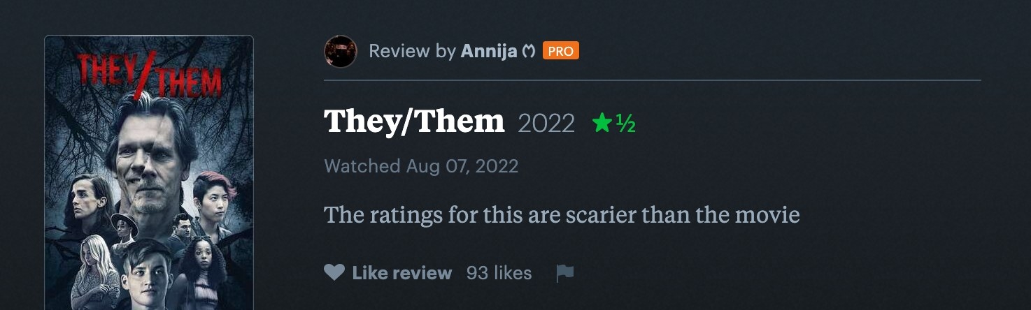 1.5 star Letterboxd review for They/Them
