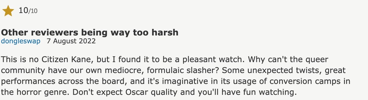 10/10 IMDB review for They/Them