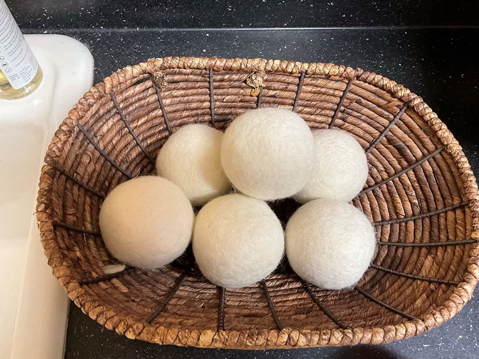 Reviewer image of dryer balls in a basket