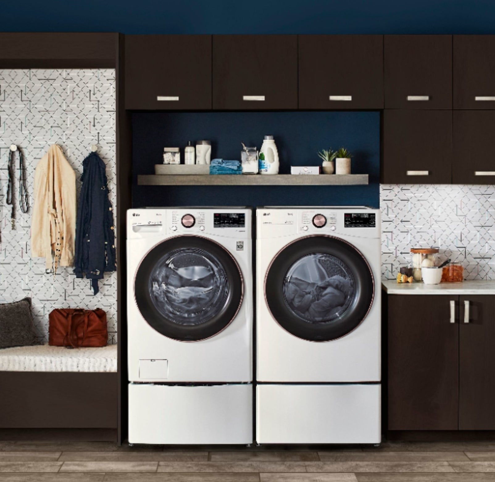 a white washer and dryer