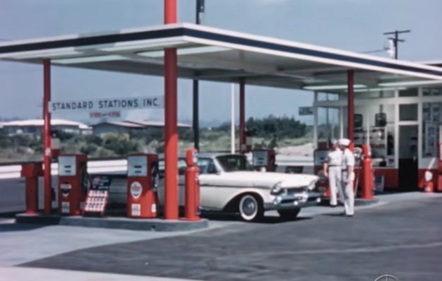 old time gas station footage
