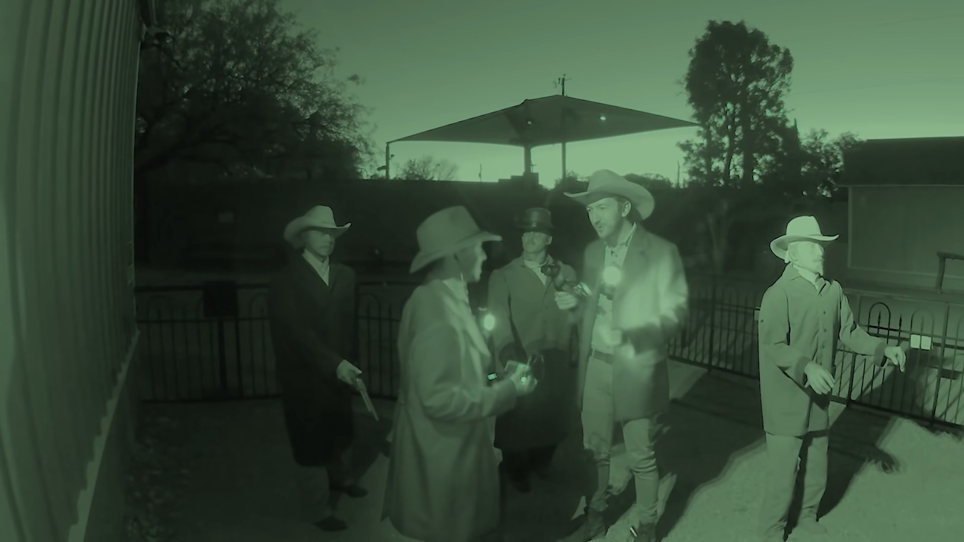 night vision footage of investigating haunted western town