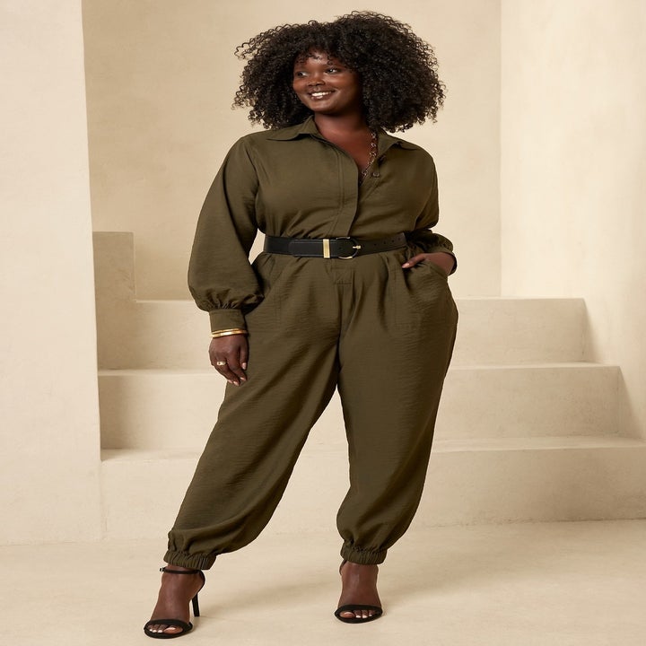 an army green jumpsuit