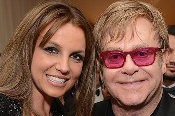 Britney Spears and Elton John together at the 21st Annual Elton John AIDS Foundation Academy Awards Viewing Party in West Hollywood, California, on February 24, 2013.