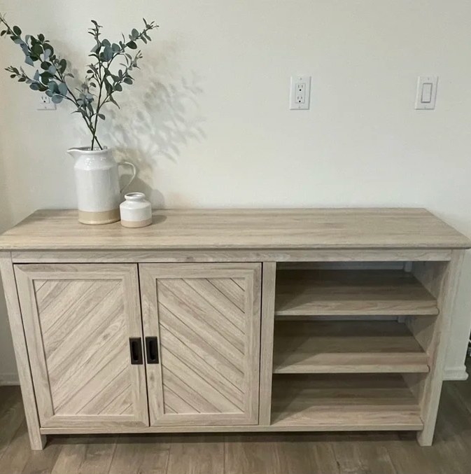 A reviewer&#x27;s image of the wide sideboard in birch