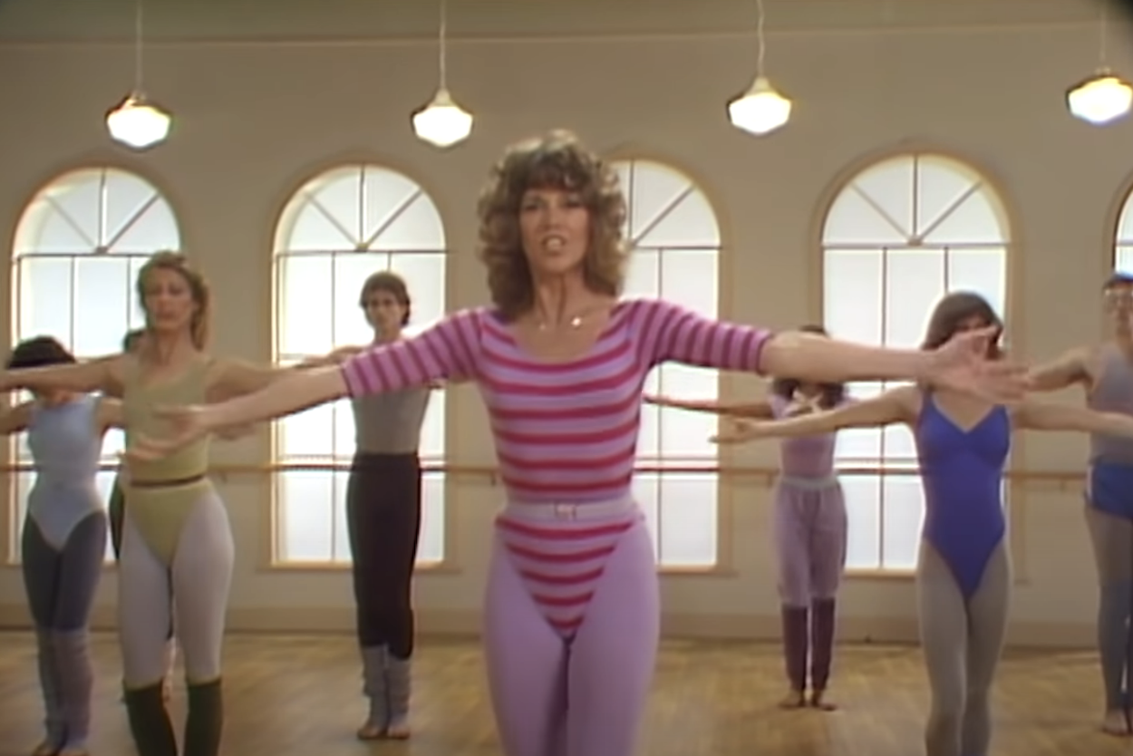 Jane Fonda leading an exercise class