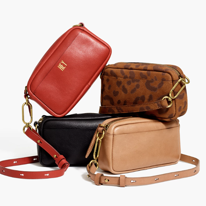 various leather carabiner crossbody bags