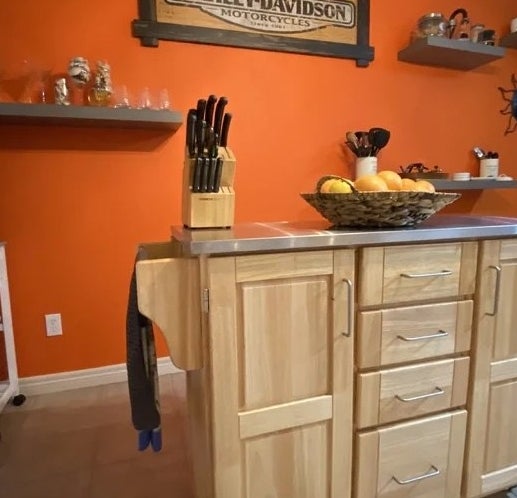 A reviewer photo of the wood kitchen island