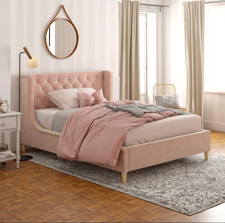 The pink full platform bed frame