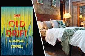 The book cover for "Old Drift" and a freshly made hotel bed