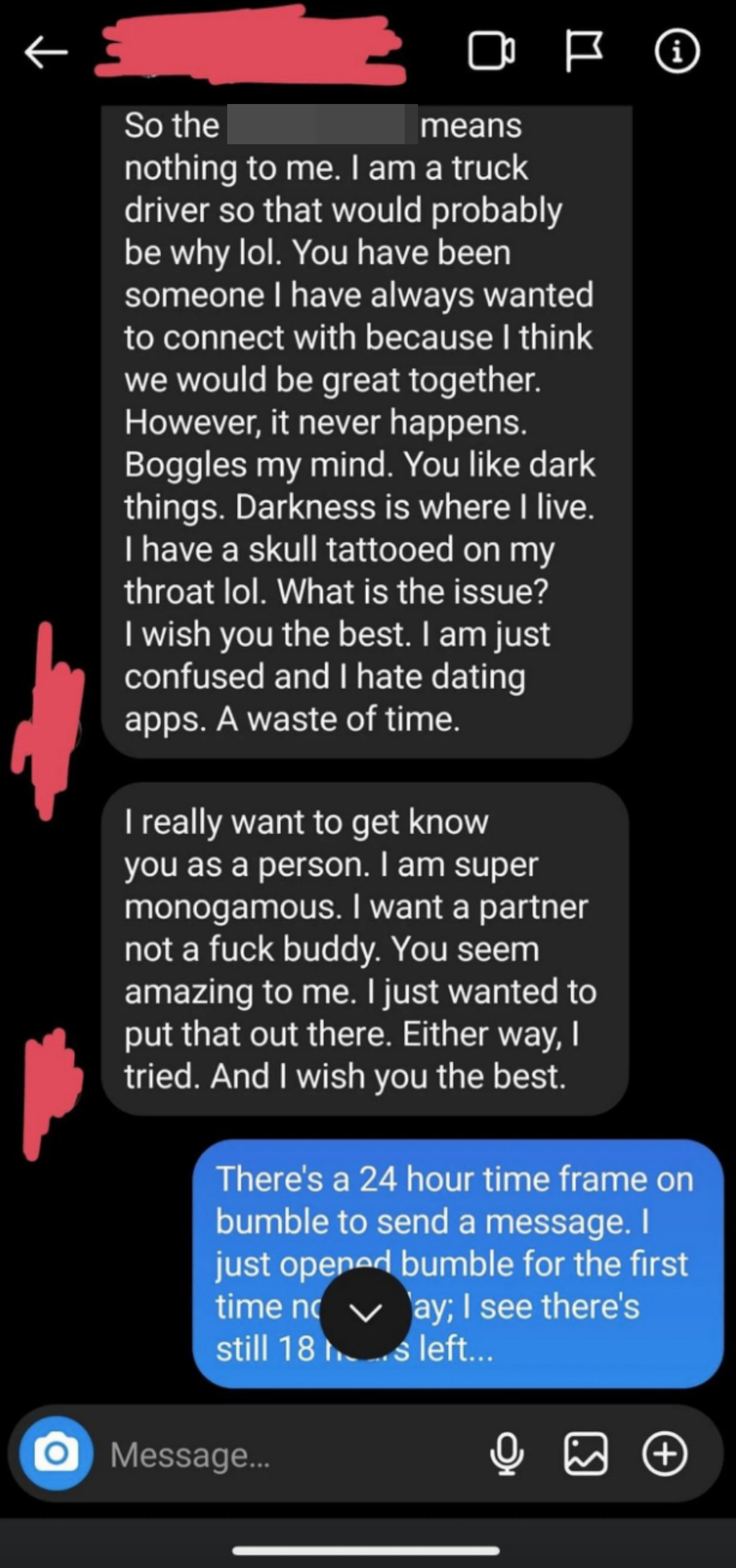 The man&#x27;s rant continues, as he shares things he likes that the woman&#x27;s profile says she likes too, and the woman points out it hasn&#x27;t been that long since they matched