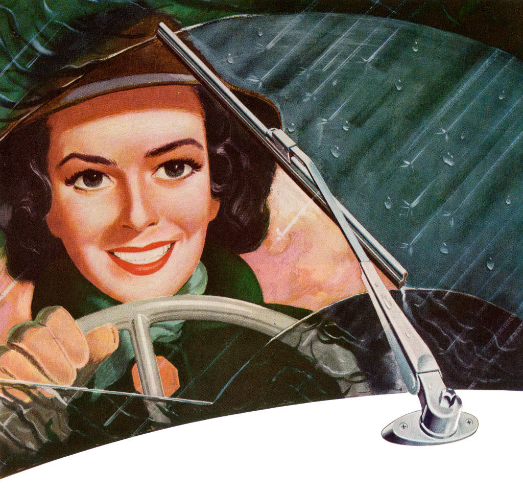 Cartoon of a woman using her windshield wipers