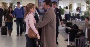 pam and michael hugging each other in the airport