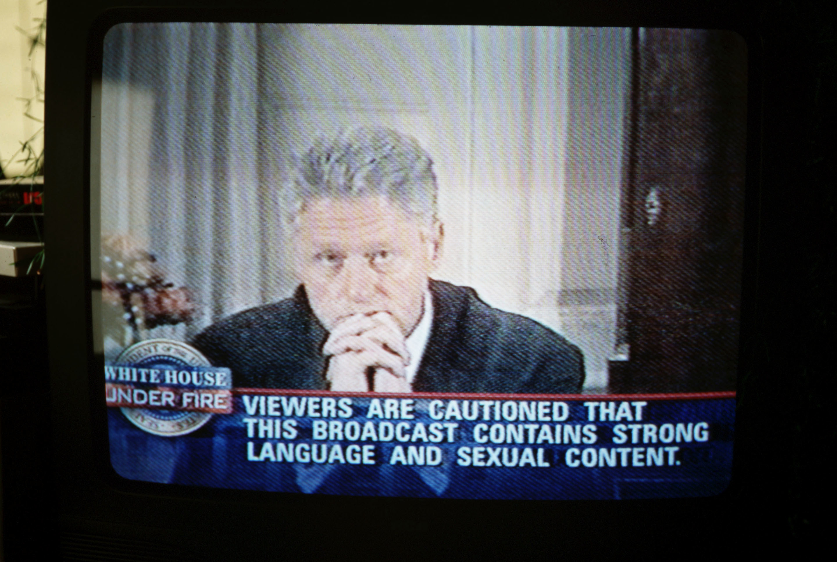 Bill Clinton confesses on television to the American people that he did indeed have sexual relations with &quot;that woman,&quot; Monica Lewinsky in August 1998