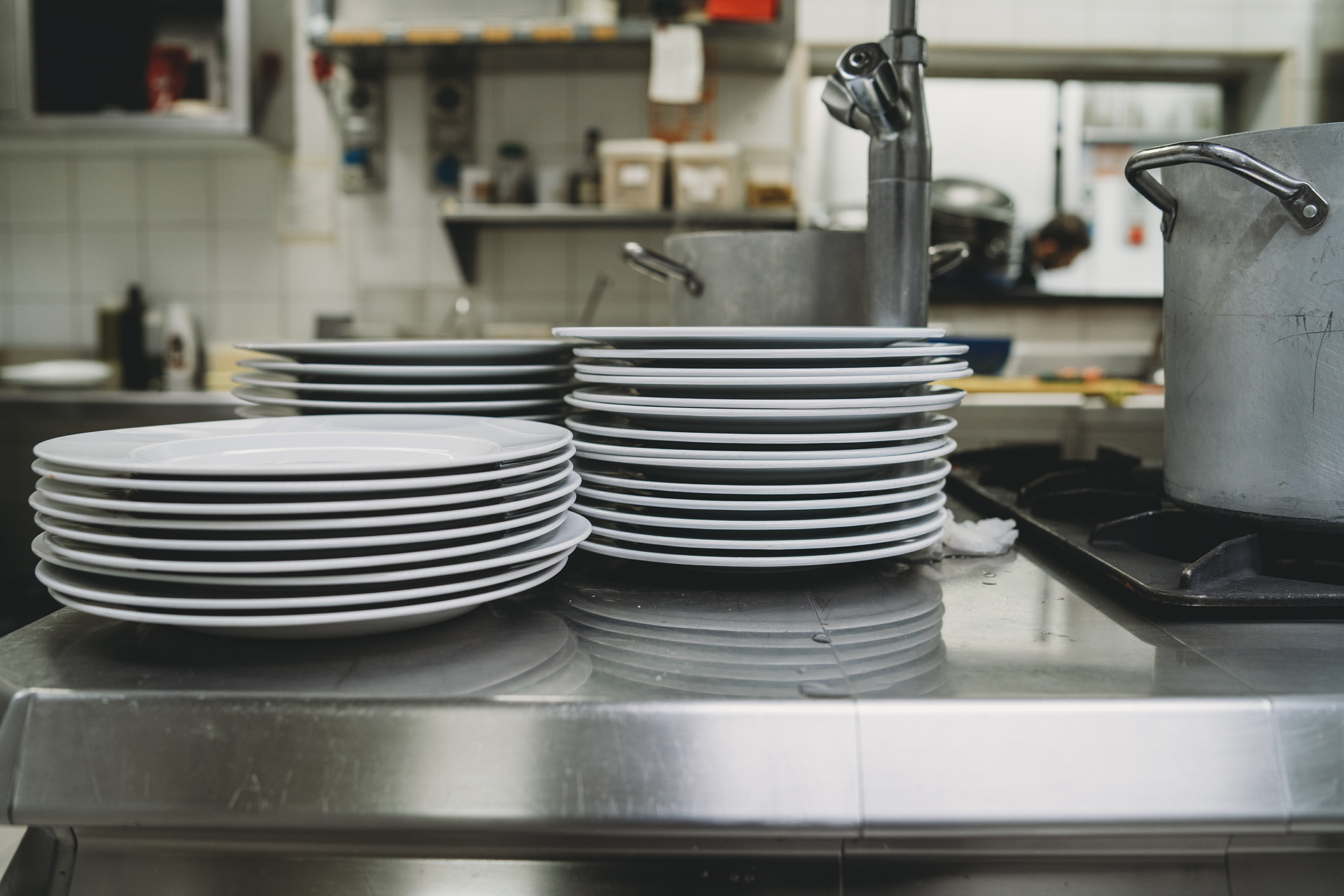 clean dishes in a restaurant kitchen