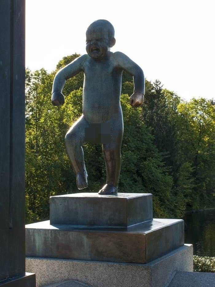 giant sculpture of angry baby