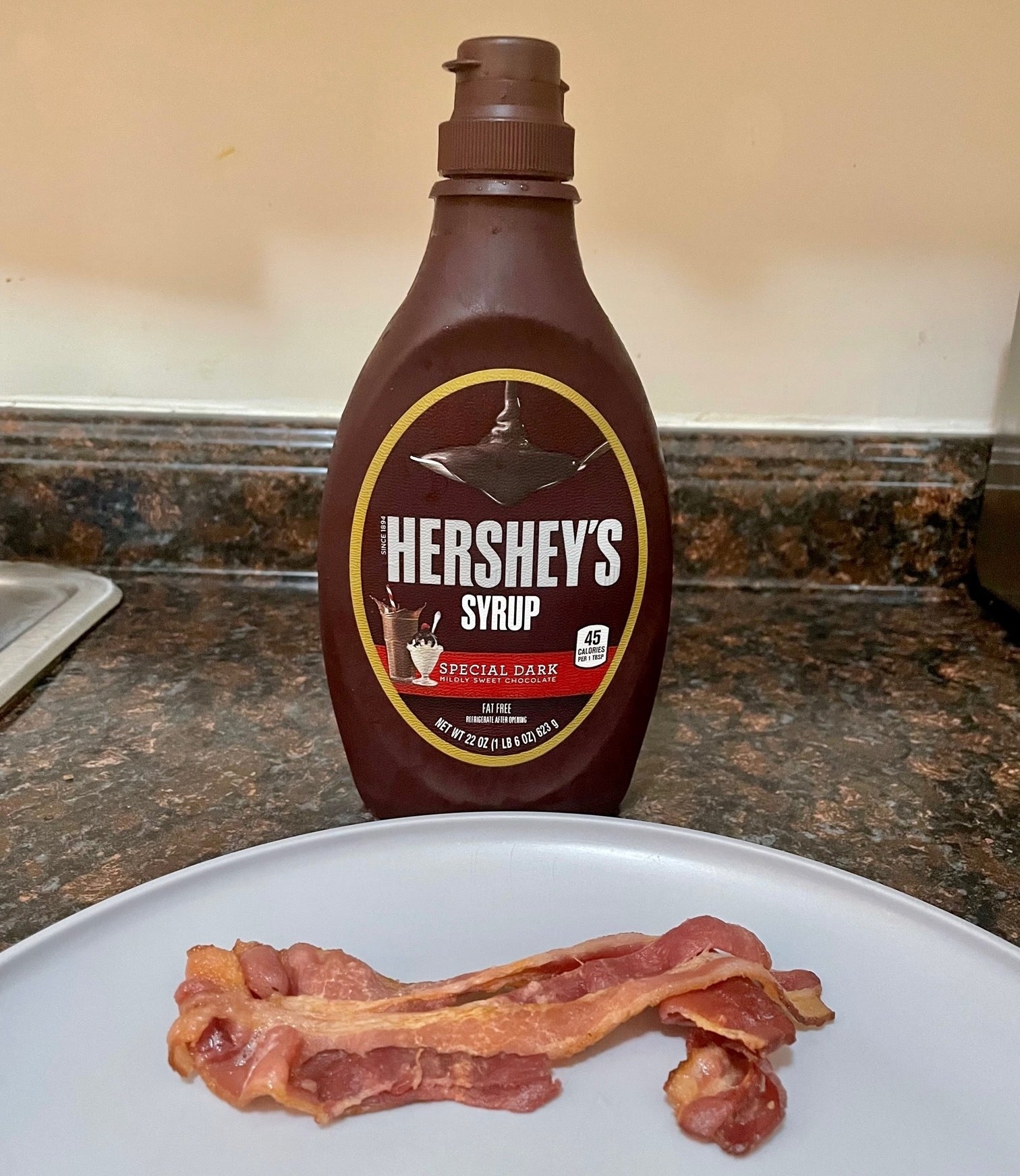 Bacon and chocolate syrup