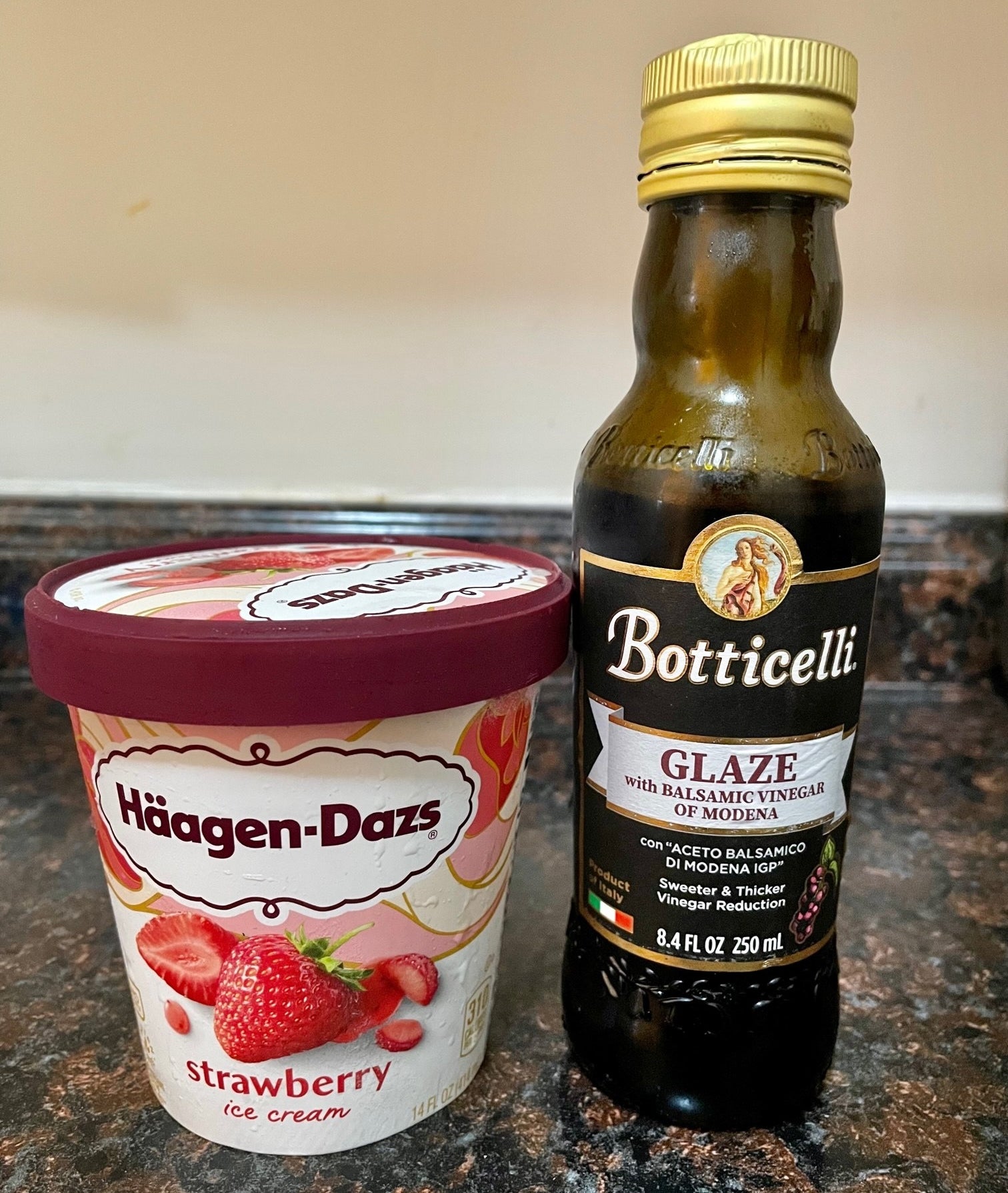 Ice cream and balsamic vinegar glaze