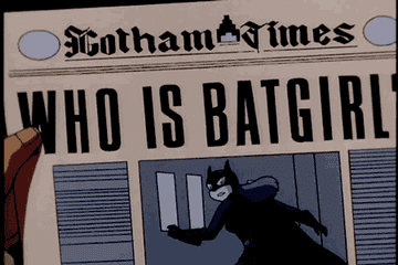 Someone crumpling up a newspaper that ask who is batgirl
